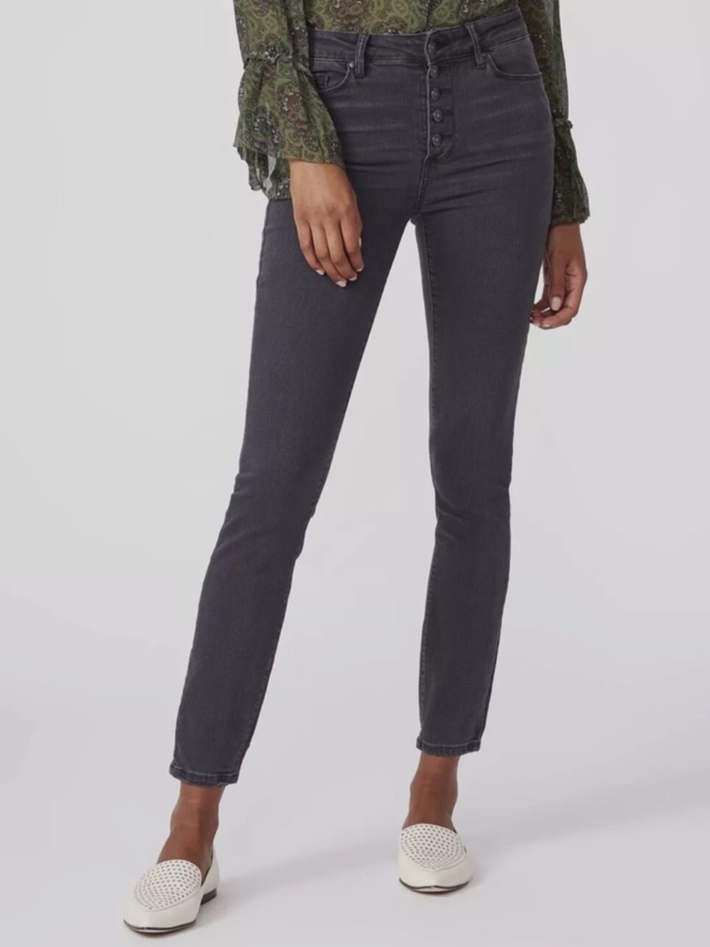 Anthropologie Paige Hoxton Skinny Jeans Button Fly Size 26‎ High Rise Ankle Fit